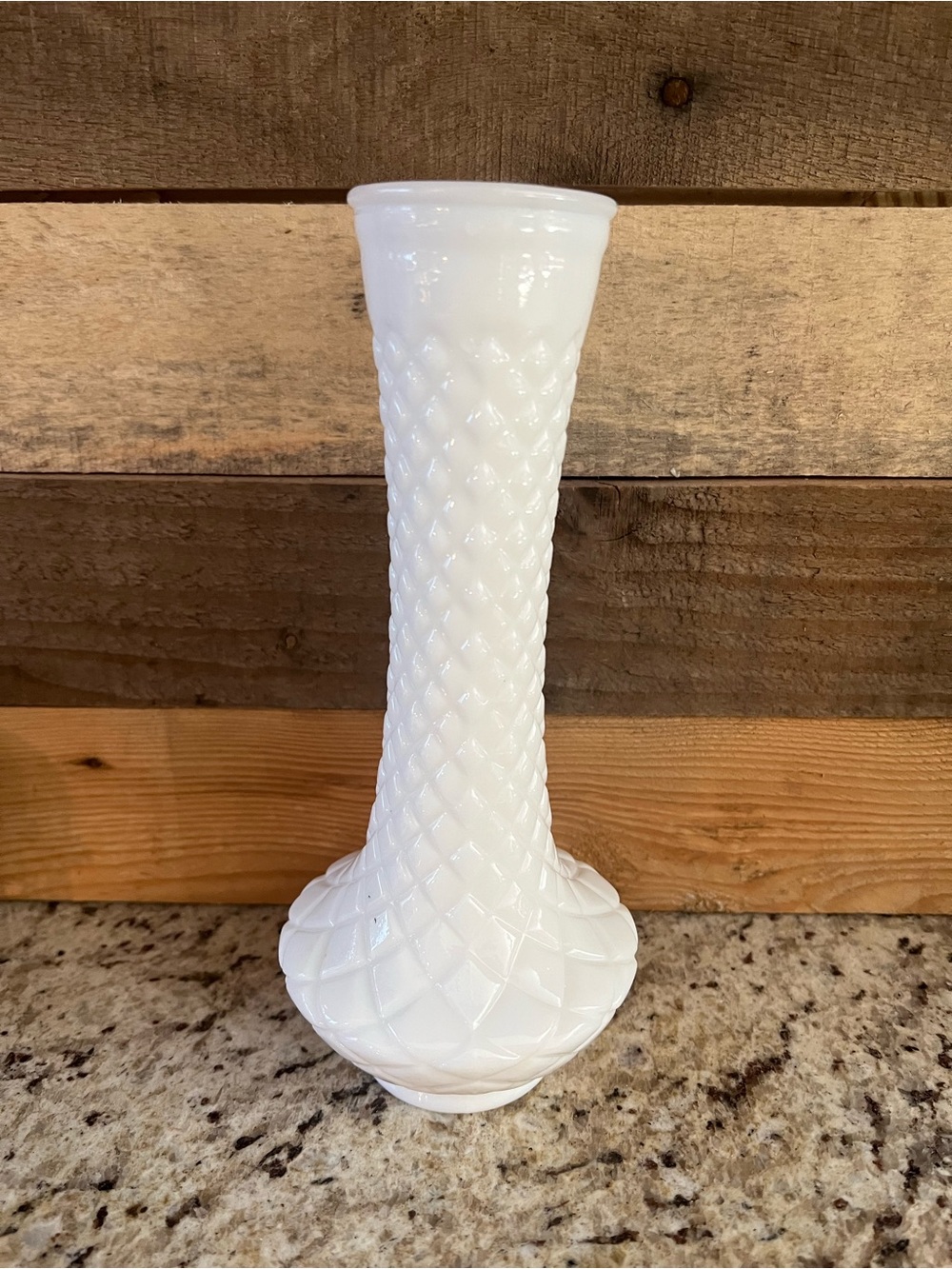 Vintage Randall White Milk Glass Diamond Quilted  Bud Vase